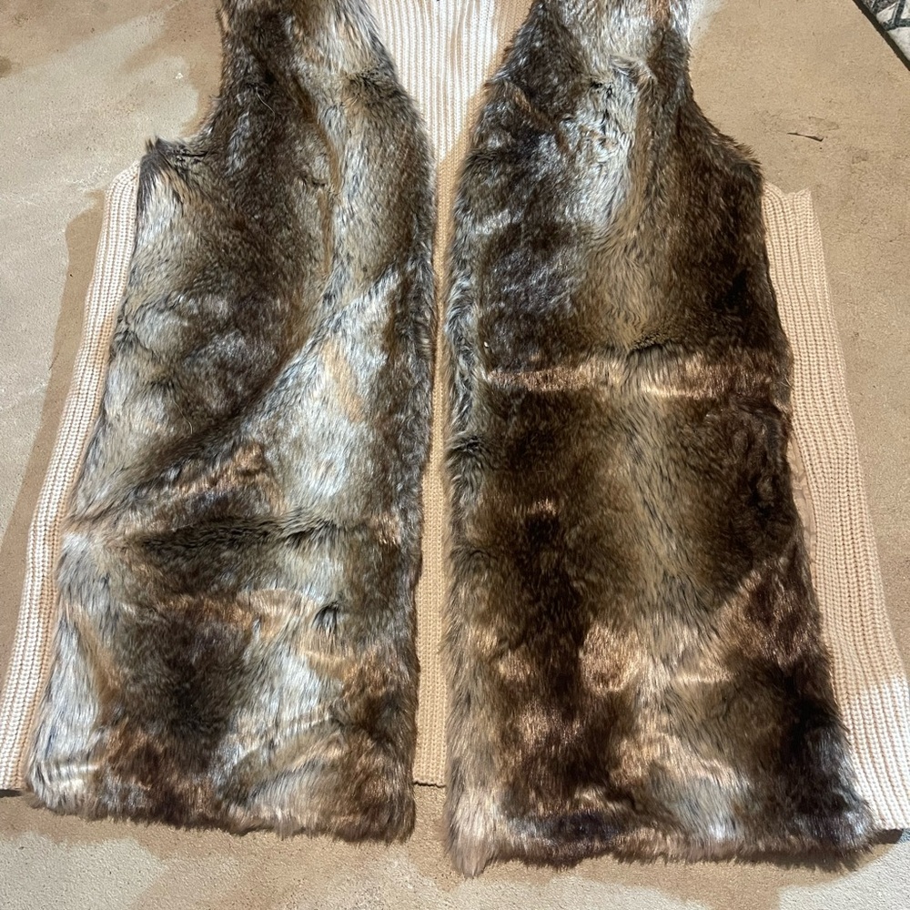 Womens Fur Sweater Vest in Brown and Tan